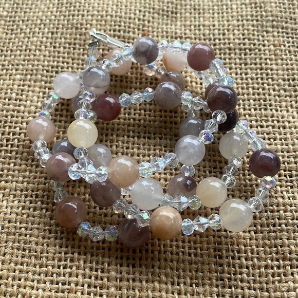 Violet jade beads Natural stone with Crystal spacers Necklace Nee Handmade - Picture 5 of 9